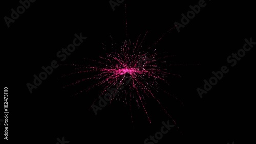 Pink fireworks exploding in a dark night sky, creating a beautiful light display for celebration. Perfect for elemen design