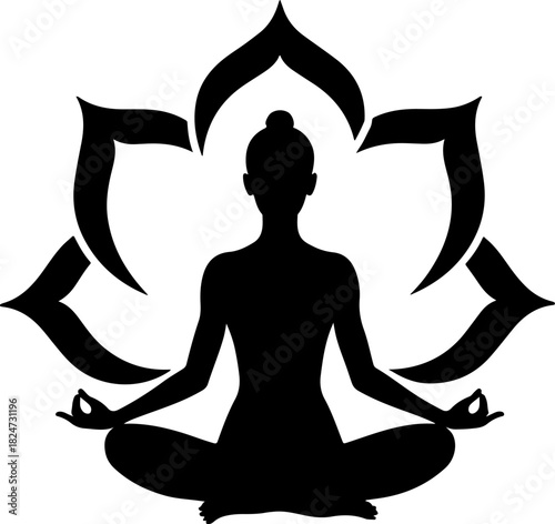 Meditation Lotus Pose Silhouette – Yoga Mindfulness Vector Art