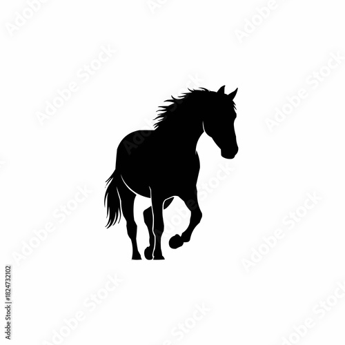 Elegant black silhouette of a trotting horse graphic.