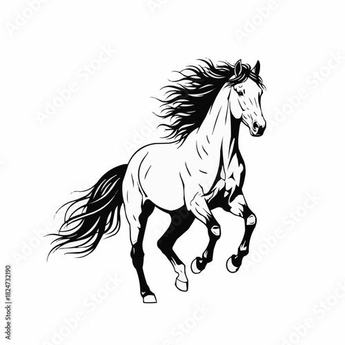 Majestic galloping horse with flowing mane and tail.