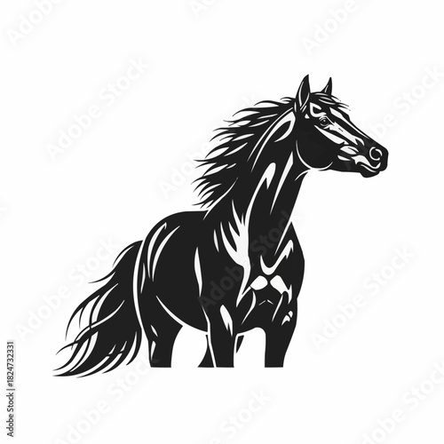 Majestic Black Horse Silhouette Galloping with Flowing Mane and Tail.