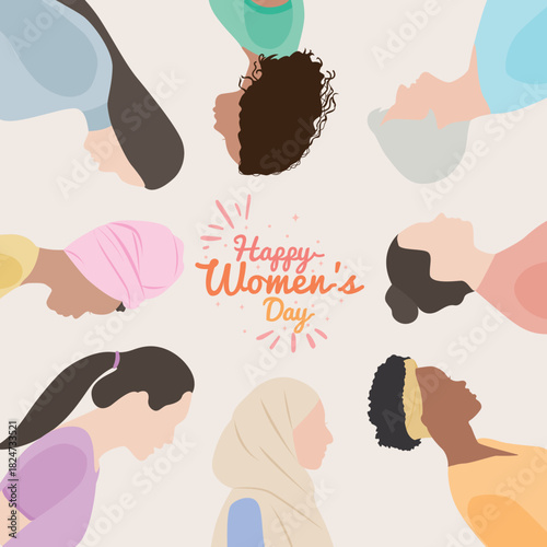 Vector illustration of a group of diverse multiracial women in conjunction with International Women's Day on 8 March