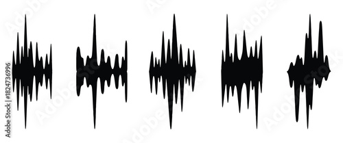 Abstract black and white sound wave patterns representing audio signals and music