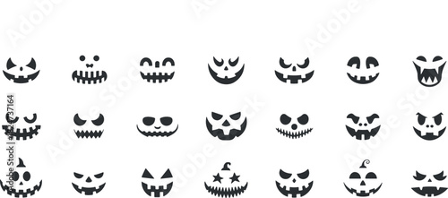 Halloween pumpkin faces collection, spooky and funny expressions