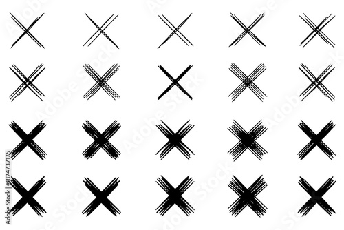 X Mark Set,
Hand-Drawn X Mark Set,
Minimalist Black Line and Bold Cross Symbols on White Background
