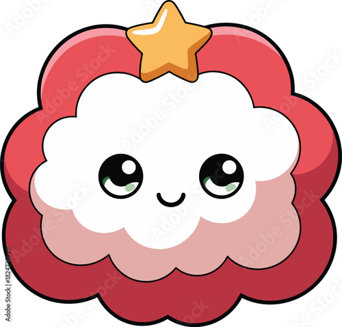 Wallpaper Mural Cute kawaii cartoon cloud face with star decoration, adorable smiling character illustration, colorful children design, cheerful emoji style artwork Torontodigital.ca