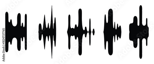 Abstract black sound wave patterns on a white background representing audio visualizers