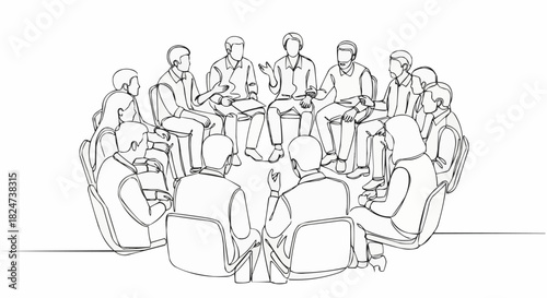 Group of people sitting in a circle discussing and sharing ideas.