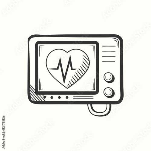 Heartbeat rhythm on a black and white retro television screen conveys vital signs clearly