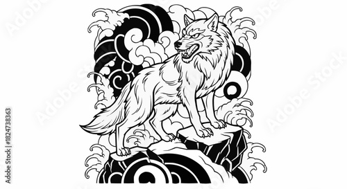 Majestic Wolf Standing Proudly on Rocky Outcrop.