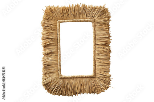 Raffia Rounded Frame with Fringed Edge Isolated on Transparent Background