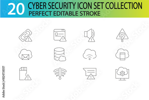 CYBER SECURITY LINE ICON SET COLLECTION