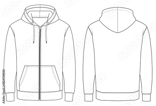 Zip Up Hoodie Template Front and Back View Blank Hoodie Vector Illustration