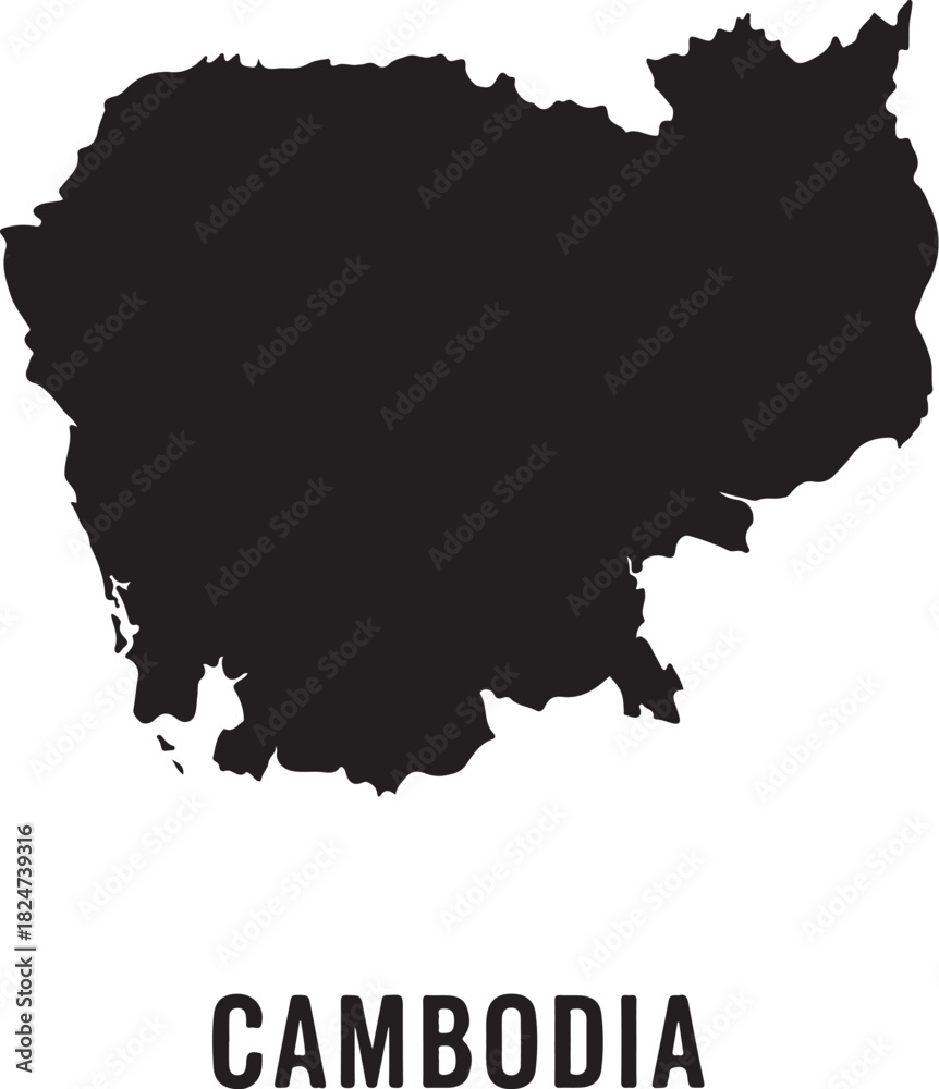 Obraz premium Cambodia map silhouette on white background
