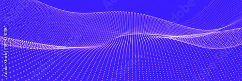 Abstract vector background with a dynamic wave. Streams of bright dots form smooth waves against a light background. The radiating light creates a sense of depth and elegance. Futuristic 3D dot wave.