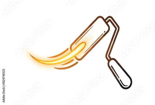 Dynamic paint roller icon leaving a vibrant golden streak, perfect for renovation projects, creative design, and adding a touch of artistic flair