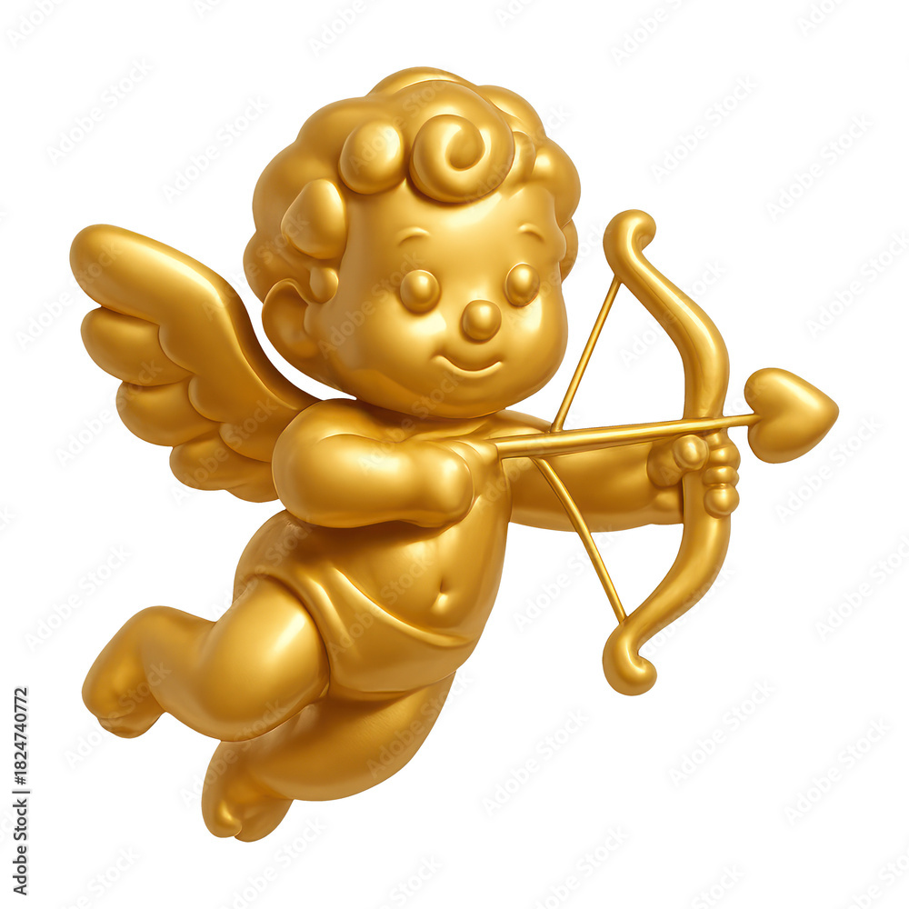 Obraz premium PNG Golden cherub with bow illustration.
