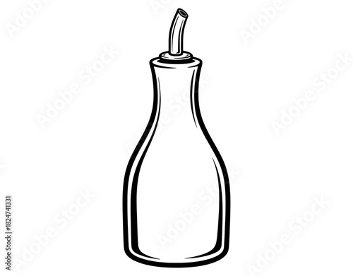 Oil or vinegar glass dispenser bottle hand drawn vector illustration. Black and white kitchen condiment cruet doodle style icon sketch isolated on white background.