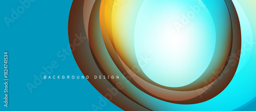 Abstract design features layered circles, vibrant blue backdrop. Warm colors radiate from center, creating dynamic visual effect.