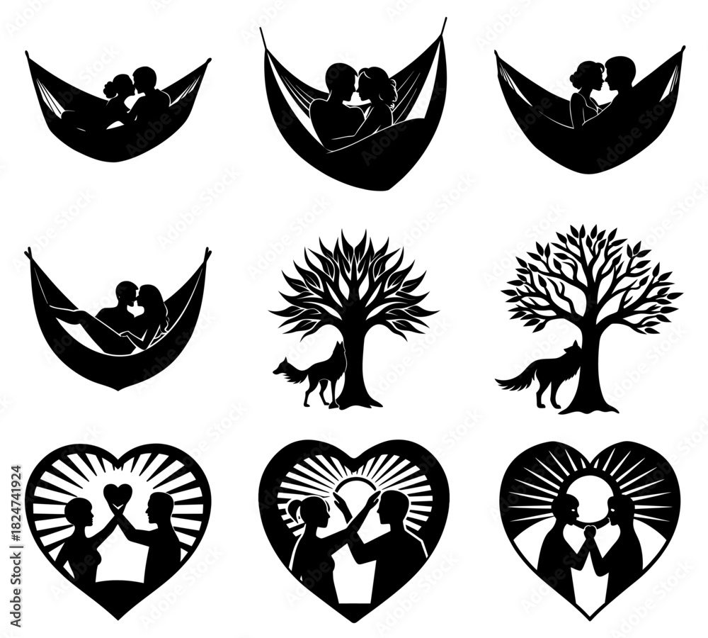 Fototapeta premium Love couple vector illustrations,Dancing couple silhouette vector