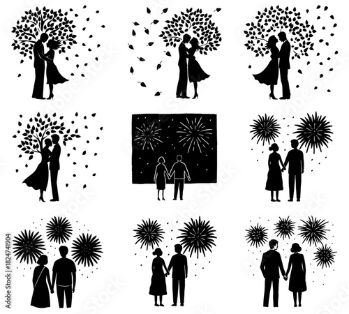 Love couple vector illustrations,Dancing couple silhouette vector