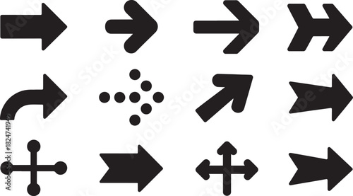 Diverse black arrow icons pointing in different directions on white Keywords: arrow, direction
