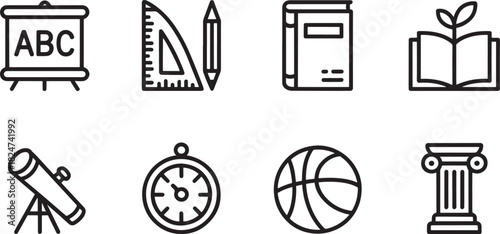 Education and Sports Icons With ABC Board Basketball and Telescope Keywords: education, learning