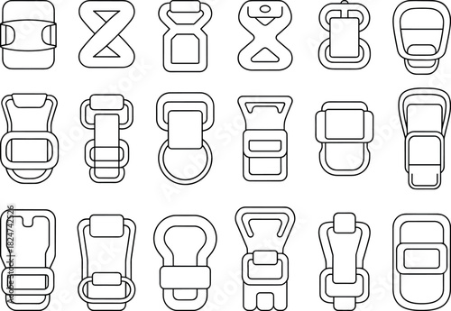 Buckle hardware, vector, illustration, sketch, outline, strap, gear, fastening, ergonomic, durable, technical, structured, layout, silhouette, equipment, secure, design, adjuster