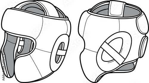 Combat headgear, vector, illustration, sketch, outline, padded, protective, boxing, martial arts, gear, ergonomic, durable, structured, layout, equipment, safety, design, sports