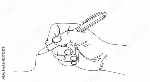 Hand Holding a Pen Writing on a Surface.