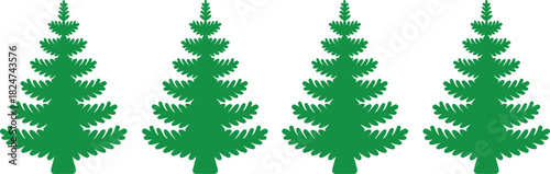 Set of stylized green pine trees for Christmas holiday decoration and winter forest nature vector illustration.