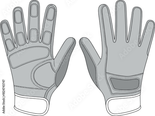 Gloves, vector, illustration, sketch, outline, fashion, gear, durable, ergonomic, structured, silhouette, layout, equipment, design, padding, protection, accessory, palm, wrist, reinforced