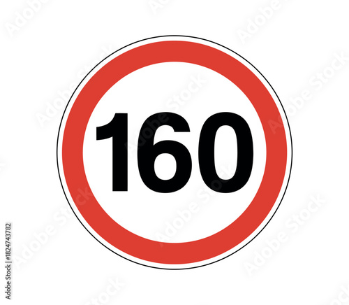 A circular speed limit sign shows the number 160 inside a red border.