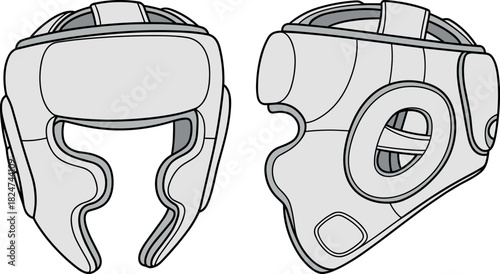 Headgear, vector, illustration, sketch, outline, padded, protective, boxing, martial arts, gear, ergonomic, durable, silhouette, layout, equipment, safety, combat, design
