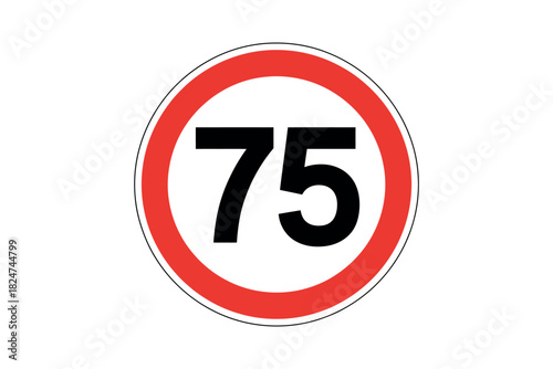 A circular traffic sign indicates a speed limit of 75.