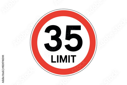 A red and white circular speed limit sign displays the number 35 with the word LIMIT below.