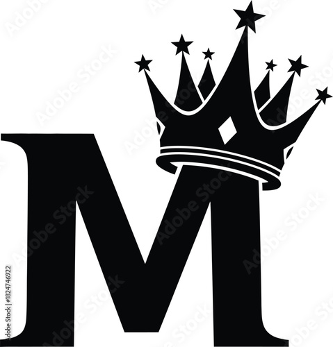 Elegant Letter M with Crown Symbolizing Royalty and Sophistication Black Design