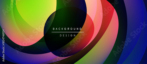 Abstract colorful circles overlap, creating dynamic visual effect. Background features gradients, text reads background design. Modern, vibrant composition.