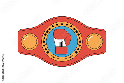 A boxing championship belt with a glove emblem is displayed against a white background.