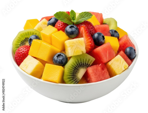 Colorful fruit salad bowl kitchen food bright isolated on transparent background