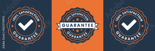 Premium quality guarantee badge design with 100 percent satisfaction label and check mark symbol in vintage emblem style