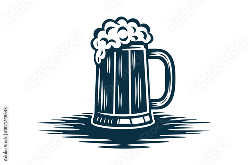 A refreshing beer mug with frothy head features a stylish shadow beneath the stout glass