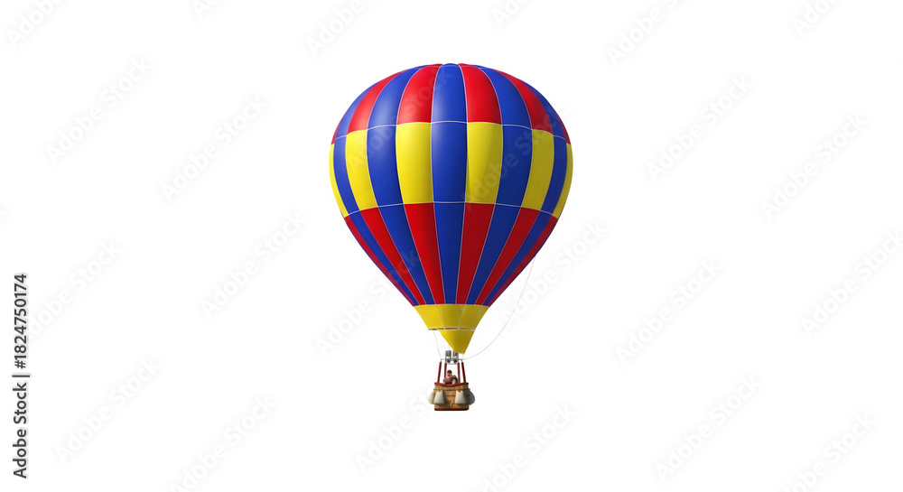 Fototapeta premium Colorful hot air balloon with vertical stripes isolated on transparent background