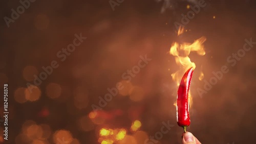 Red chili pepper on fire