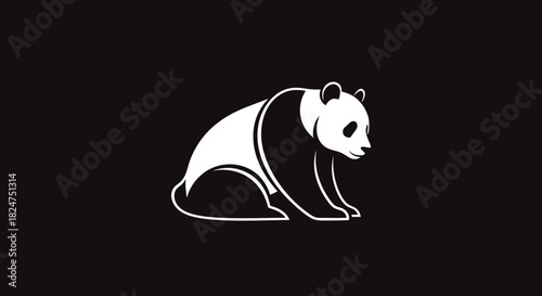 Minimalist illustration of a seated panda bear on a black background, a simple yet striking graphic