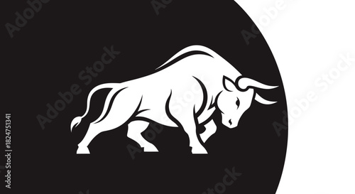 Minimalist and modern graphic of a strong bull, a symbol of finance, stock market growth, and agricultural power