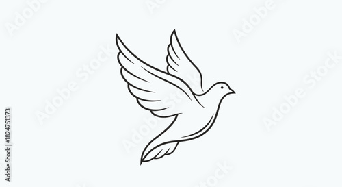 Illustration of a soaring dove, a symbol of peace, freedom, and hope, gracefully flying, with artistic lines