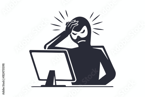Frustrated person in front of computer holds their head in despair due to problems