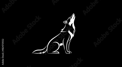 Silhouette of a wolf howling at the moon against a dark background, symbolizing nature and wildness