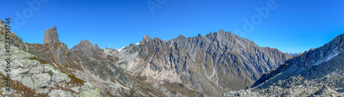 beautiful mountain range  with rocky peak called pierra menta in the Beaufortain massif in european alps under blue sky